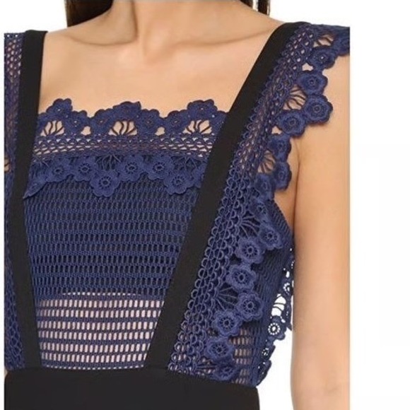 Self-Portrait Angelique Frilled Split Front Dress Women's 4 Black Navy Luxury - Picture 3 of 14